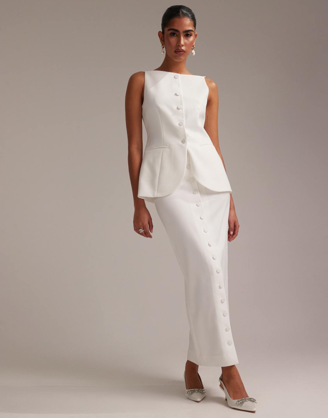 ASOS DESIGN - Jupe fourreau longueur mollet boutonnée - Blanc