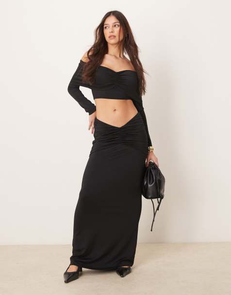 ASOS DESIGN - Jupe froncée longue d'ensemble en tulle à taille froncée en V - Noir - view 1