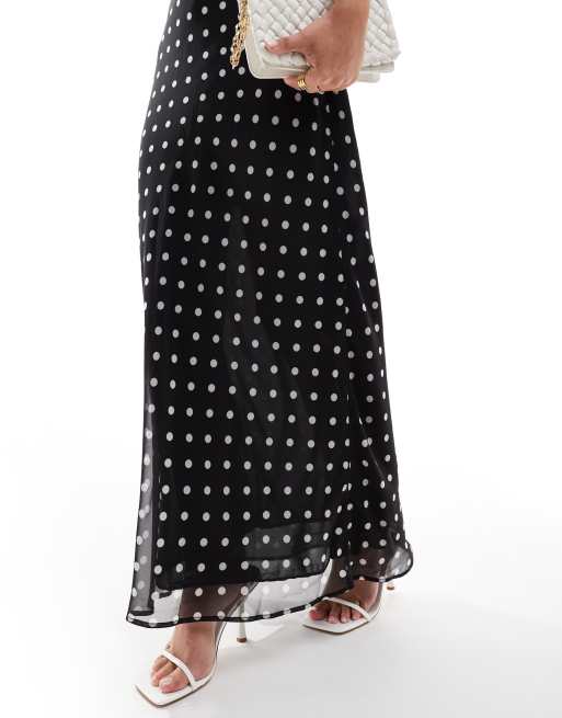ASOS DESIGN - Jupe longue à encolure dégagée en mousseline - Imprimé pois, 2 de 4