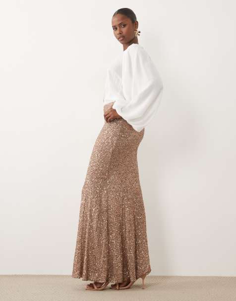 ASOS DESIGN jupe longue à sequins dorée - view 1