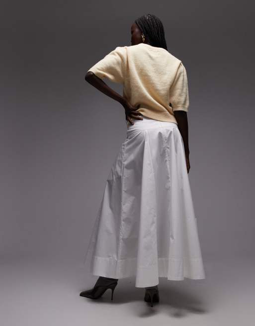ASOS DESIGN - Jupe longue à taille basse et godets en popeline de coton - Blanc, 4 de 5