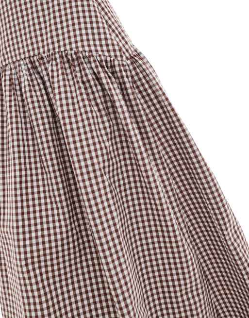 ASOS DESIGN - Jupe longue à taille basse - Vichy marron, 4 de 5