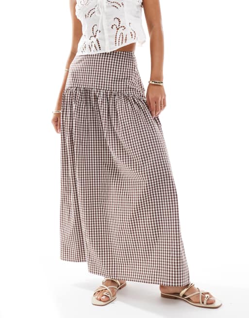 ASOS DESIGN - Jupe longue à taille basse - Vichy marron, 5 de 5