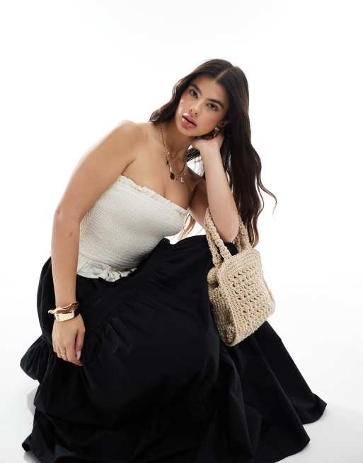 ASOS DESIGN tiered boho maxi skirt in black