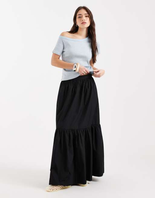 ASOS DESIGN - Jupe longue à volants étagés style bohème - Noir