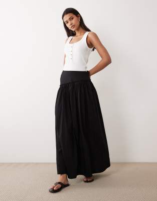 Jupe longue asymétrique à rayures et taille basse-Noir 46