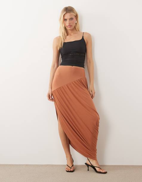 ASOS DESIGN - Jupe longue asymétrique près du corps - Pêche - view 1