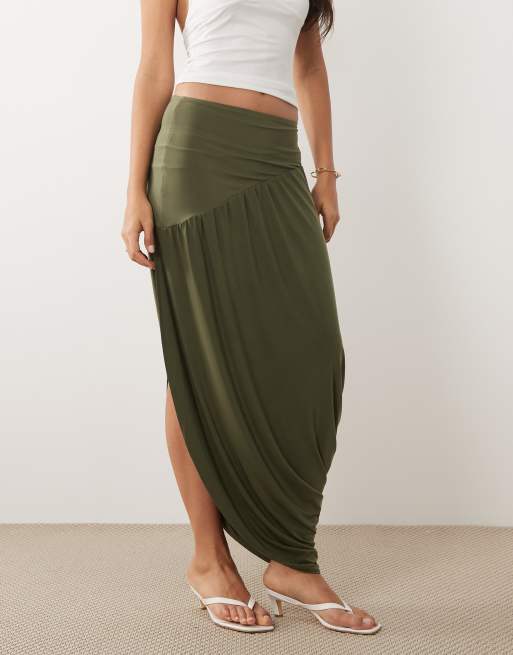 ASOS DESIGN - Jupe longue asymétrique ultra moulante - Vert, 2 de 5