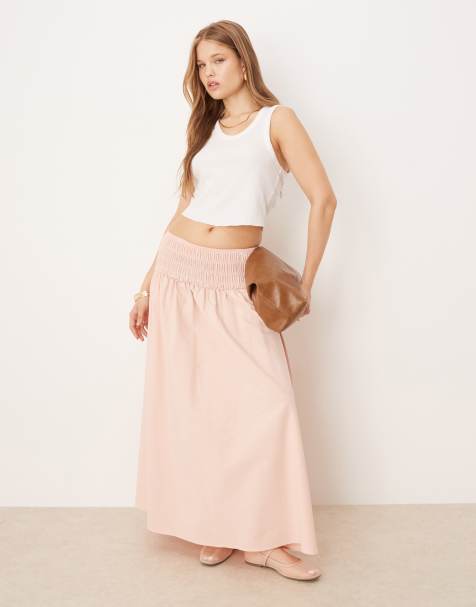 ASOS DESIGN - Jupe longue avec taille froncée - Rose - view 1