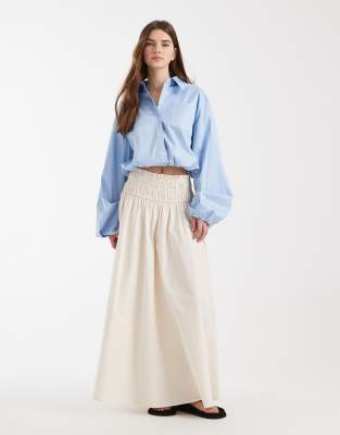 Jupe longue avec taille froncée - Taupe-Neutre 38