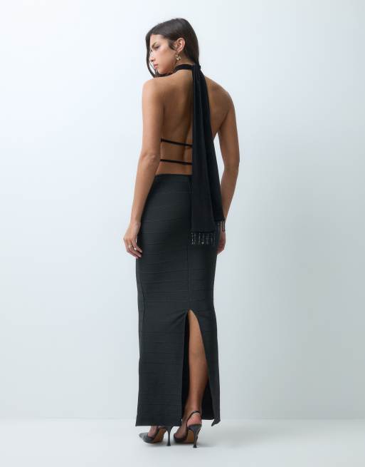 ASOS DESIGN jupe longue bandage à rayures noire, 2 de 5