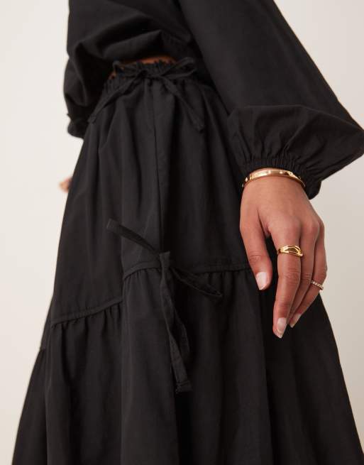 ASOS DESIGN - Jupe longue bohème à volants nouée sur le côté - Noir, 2 de 5