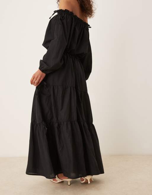 ASOS DESIGN - Jupe longue bohème à volants nouée sur le côté - Noir, 4 de 5