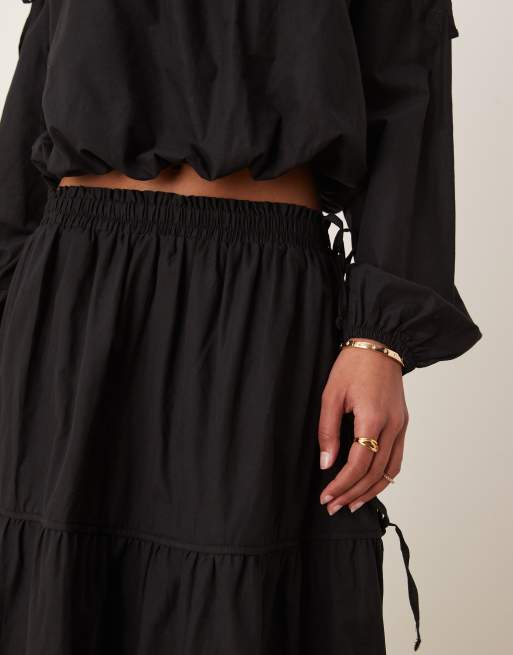 ASOS DESIGN - Jupe longue bohème à volants nouée sur le côté - Noir, 5 de 5