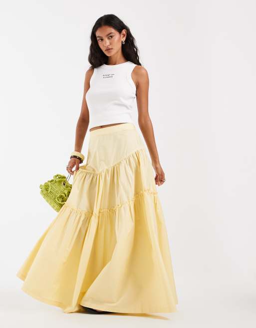 ASOS DESIGN - Jupe longue bohème asymétrique à volants étagés - Babeurre