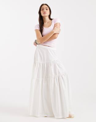 Jupe longue bohème asymétrique à volants étagés - Blanc 46