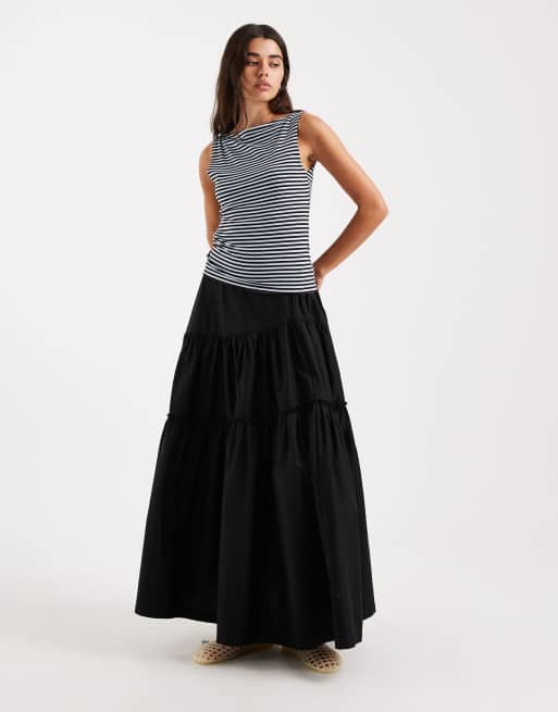 ASOS DESIGN - Jupe longue bohème asymétrique à volants étagés - Noir