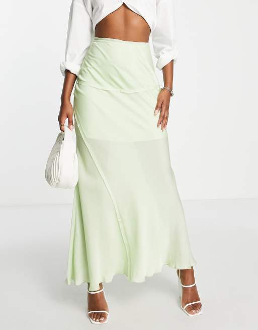 ASOS DESIGN - Jupe longue coupée en biais à bords bruts - Vert sauge, 4 de 4