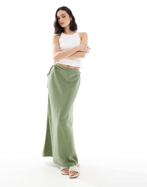 ASOS DESIGN - Jupe longue coupée en biais en lin mélangé - Kaki - view 1