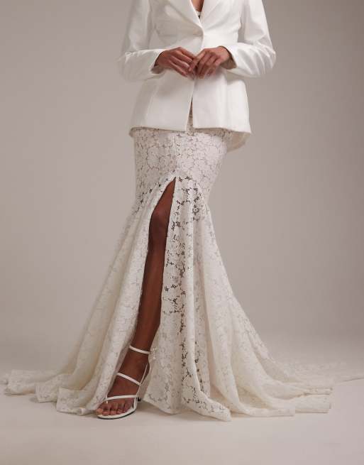 ASOS DESIGN - Jupe longue de mariée en dentelle avec traîne - Ivoire, 2 de 6