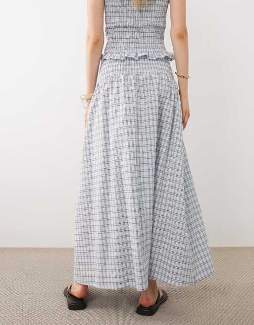 ASOS DESIGN - Jupe longue d'ensemble à carreaux avec taille froncée - Bleu, 4 de 4