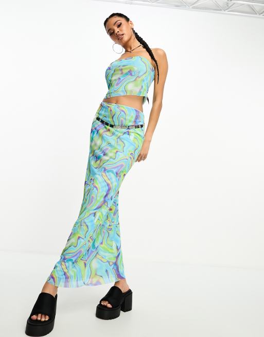 ASOS DESIGN - Jupe longue d'ensemble droite style festival - Imprimé marbré
