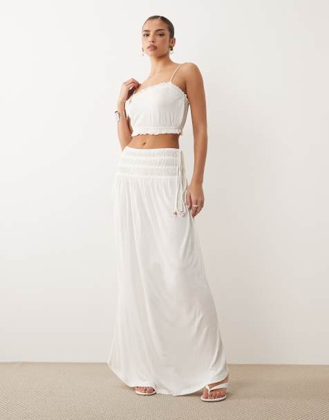 ASOS DESIGN - Jupe longue d'ensemble effet froissé à taille froncée - Blanc - view 1