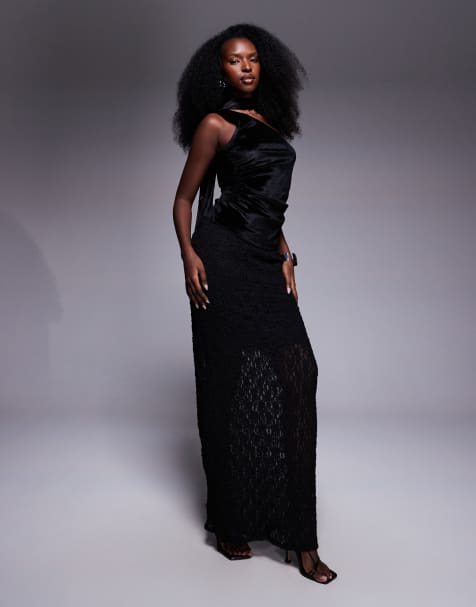 ASOS DESIGN - Jupe longue d'ensemble en dentelle à taille basse - Noir - view 1