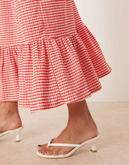 ASOS DESIGN - Jupe longue d'ensemble froncée à carreaux vichy - Rouge, 5 de 5