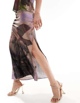 ASOS DESIGN satin bias maxi skirt co-ord in large scale floral print - ASOS Price Checker