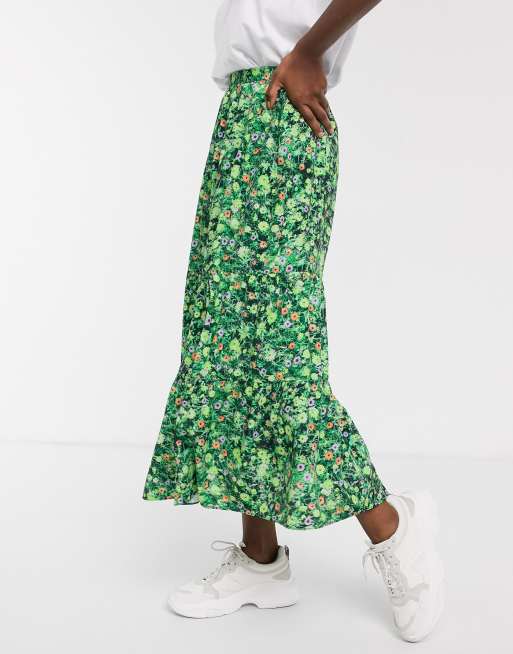 ASOS DESIGN Jupe longue effet tag imprim floral Vert