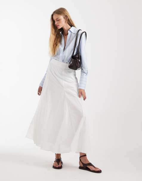 ASOS DESIGN - Jupe longue en coton à godets - Blanc - view 1