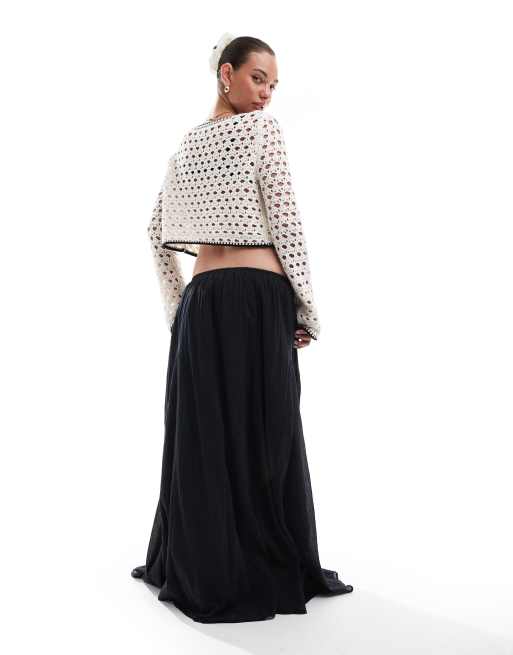 ASOS DESIGN - Jupe longue en coton à godets - Noir, 2 de 5