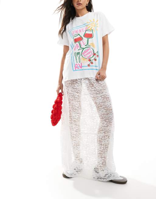 ASOS DESIGN - Jupe longue en dentelle à volants étagés - Blanc