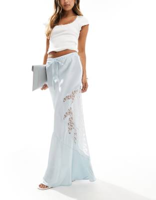 ASOS DESIGN - Jupe longue en dentelle et satin - Bleu