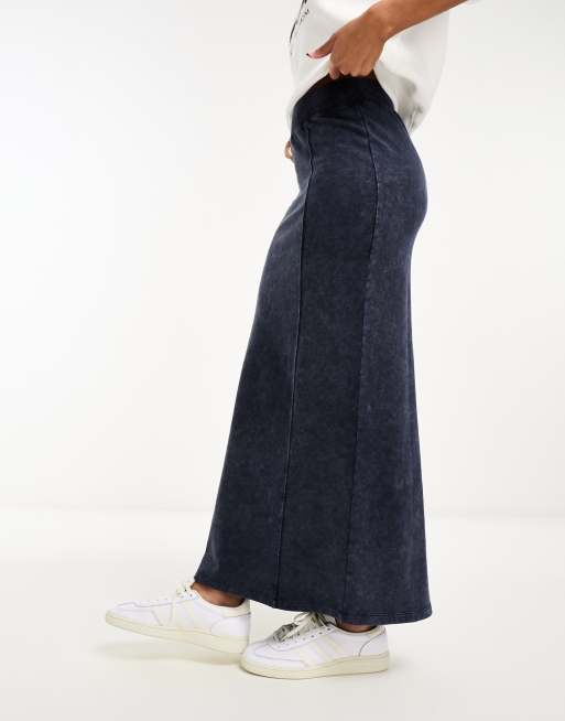 ASOS DESIGN - Jupe longue en jersey - Indigo denim délavé