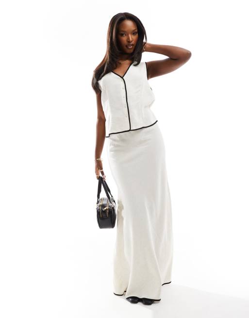 ASOS DESIGN - Jupe longue en lin coupée en biais d'ensemble - Ivoire