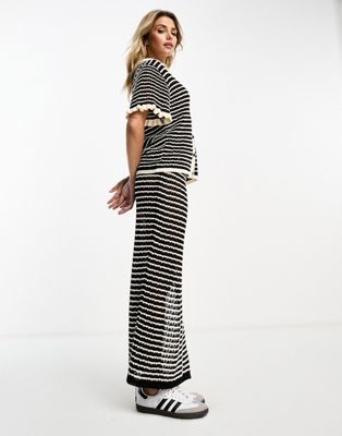 ASOS DESIGN - Jupe longue en maille à rayures - Noir et blanc