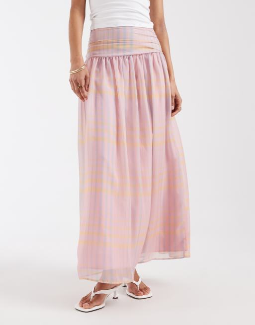 ASOS DESIGN - Jupe longue en mousseline à carreaux avec taille froncée, 3 de 5