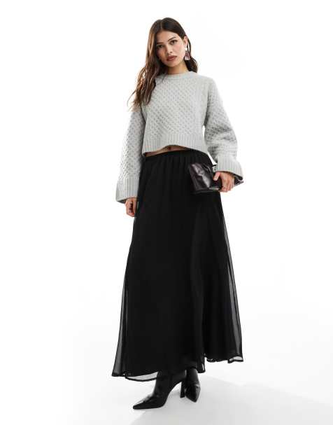 ASOS DESIGN - Jupe longue en mousseline à godets - Noir - view 1