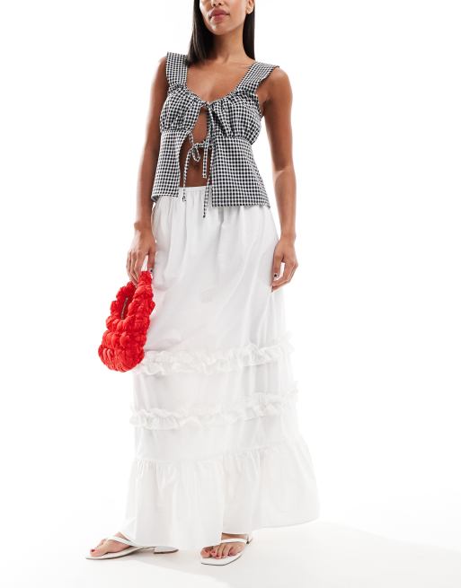 ASOS DESIGN - Jupe longue en popeline à volants étagés - Blanc, 4 de 5