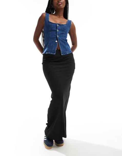 ASOS DESIGN - Jupe longue en satin à coupe en biais - Noir - view 1