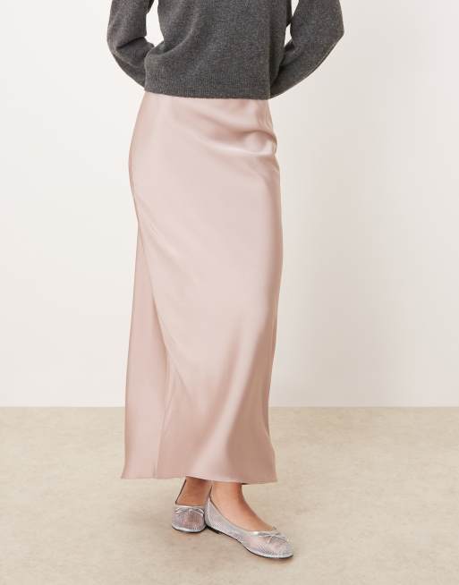 ASOS DESIGN - Jupe longue en satin coupée en biais - Champagne, 4 de 5