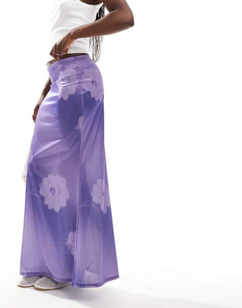 ASOS DESIGN - Jupe longue en satin stretch à imprimé fleurs effet dégradé - Lilas - view 1