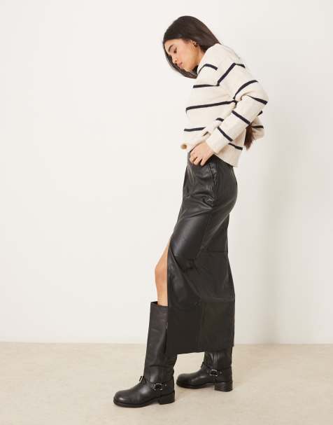 ASOS DESIGN - Jupe longue en similicuir avec fente sur le côté - Noir - view 1