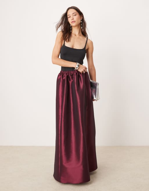 ASOS DESIGN Jupe longue en taffetas Bordeaux