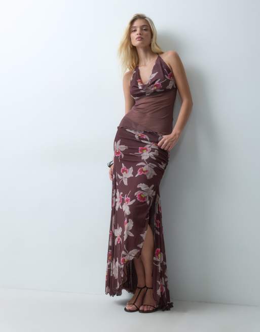 ASOS DESIGN - Ensemble jupe et top en tulle à imprimé fleurs - Marron, 3 de 3