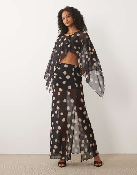ASOS DESIGN - Jupe longue en tulle imprimé à pois floutés - Noir et blanc - view 1