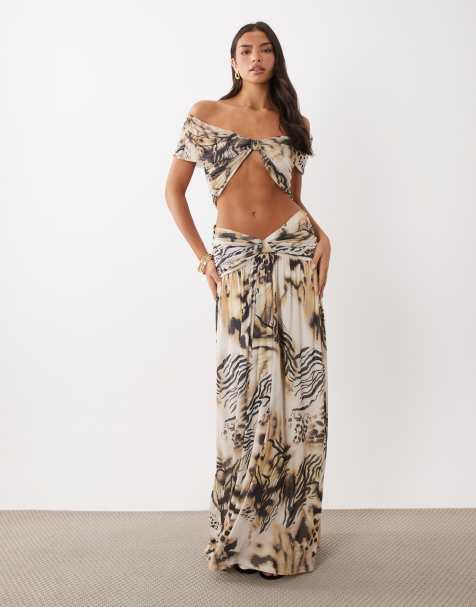 ASOS DESIGN jupe longue en tulle imprimé coordonnée à taille froncée motif animal - view 1