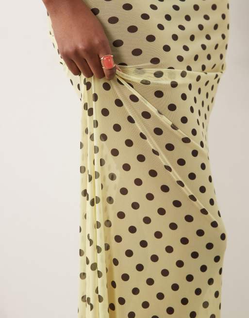 ASOS DESIGN - Jupe longue en tulle transparent à imprimé à pois - Jaune, 3 de 5